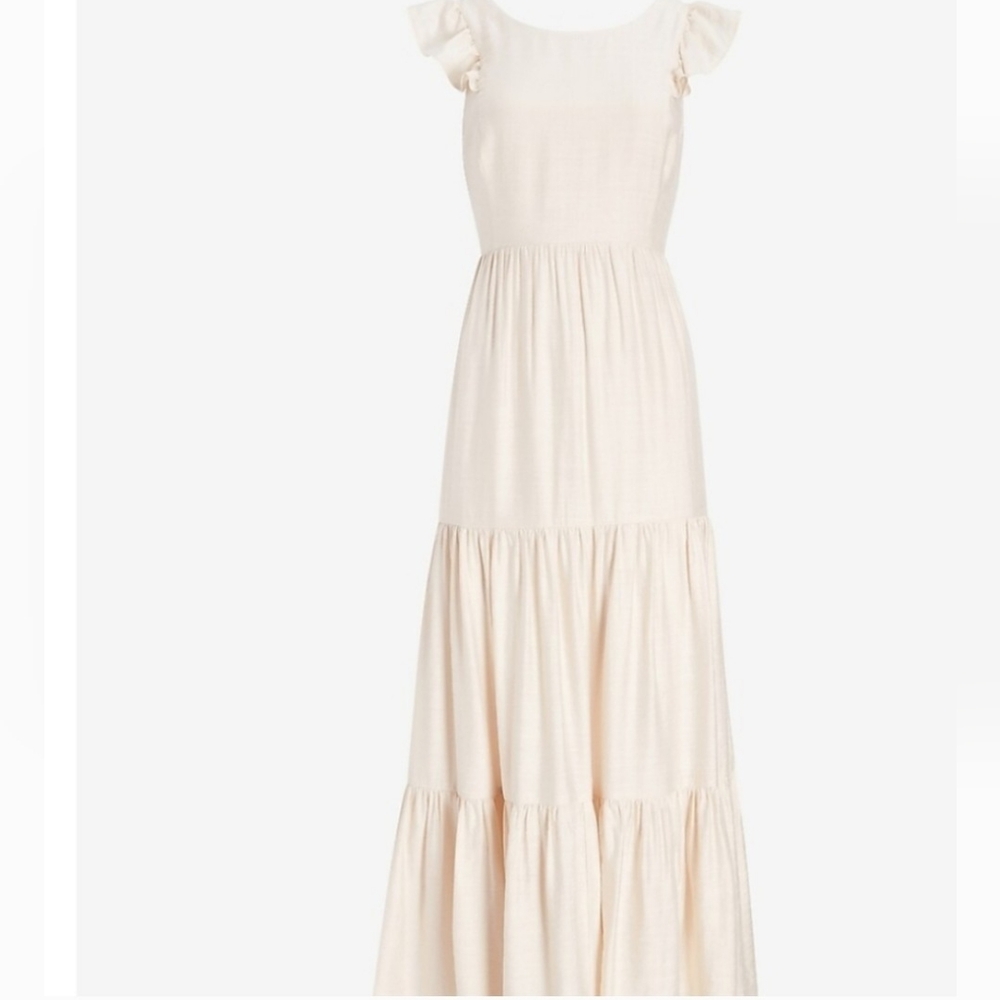 Express Cream Ruffle Sleeve Maxi Dress
